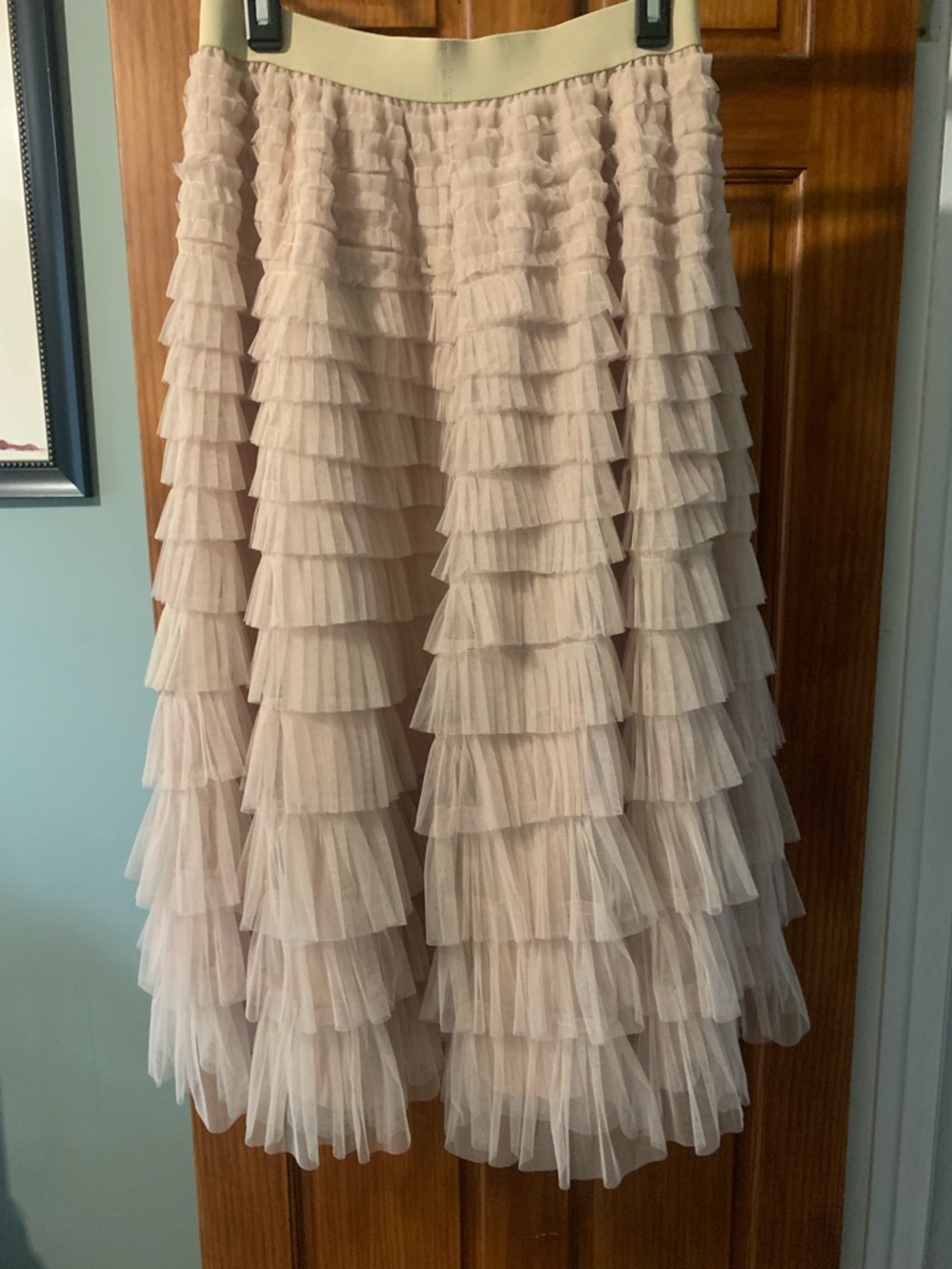 Tiered Tulle Midi Skirt in Light Blush